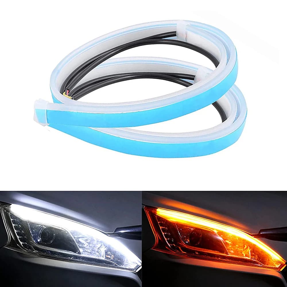 2pcs Car LED DRL Daytime Night Running Light Waterproof Flexible Universal Car Flowing Turning Signal Light Brake LED Strip Lamp, фото 1