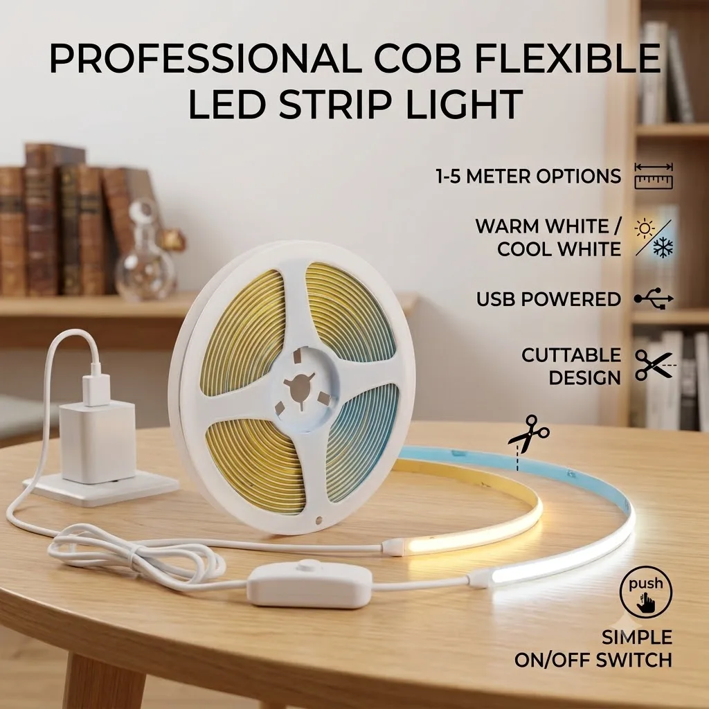 Гнучка COB LED-стрічка з живленням від USB, фото 1